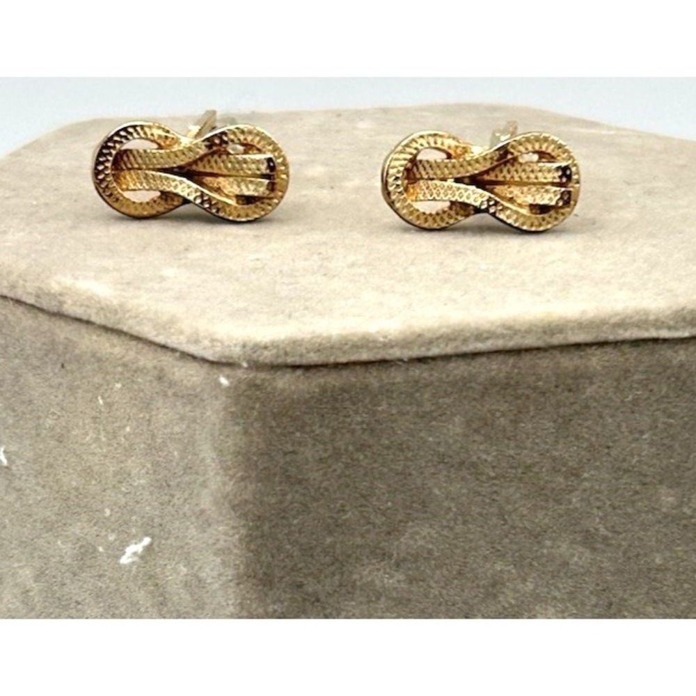 Vintage Criss Cross Bow Yellow Gold Toned Cuff Links 3/8"L X 1" H